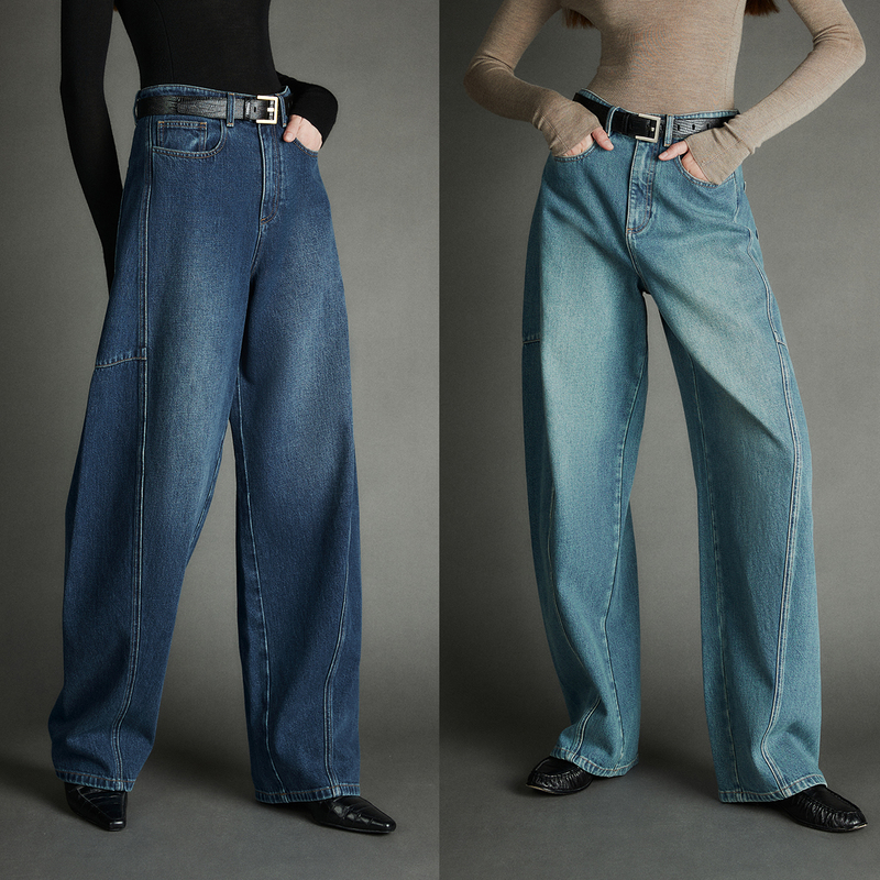 Open-Style/European Imported Fashionable Avant-Garde Light Deconstructed Segmented Tangent Line Loose Arc-Shaped Cocoon Jeans