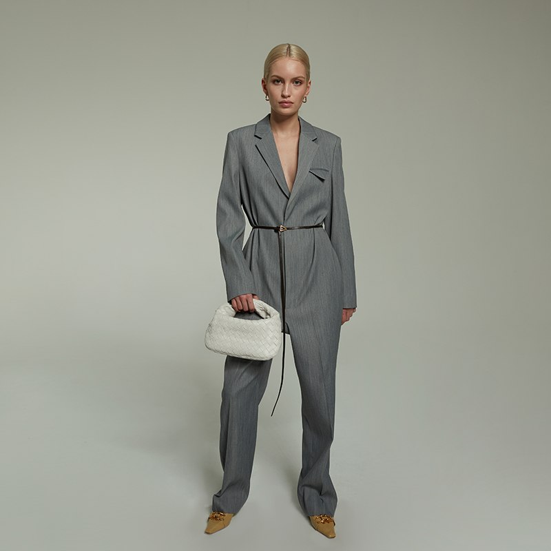 Inter-opening import series Heavy Industry Japan Double-sided heterotextured BV suit style conspicuine slim fit pants female spring