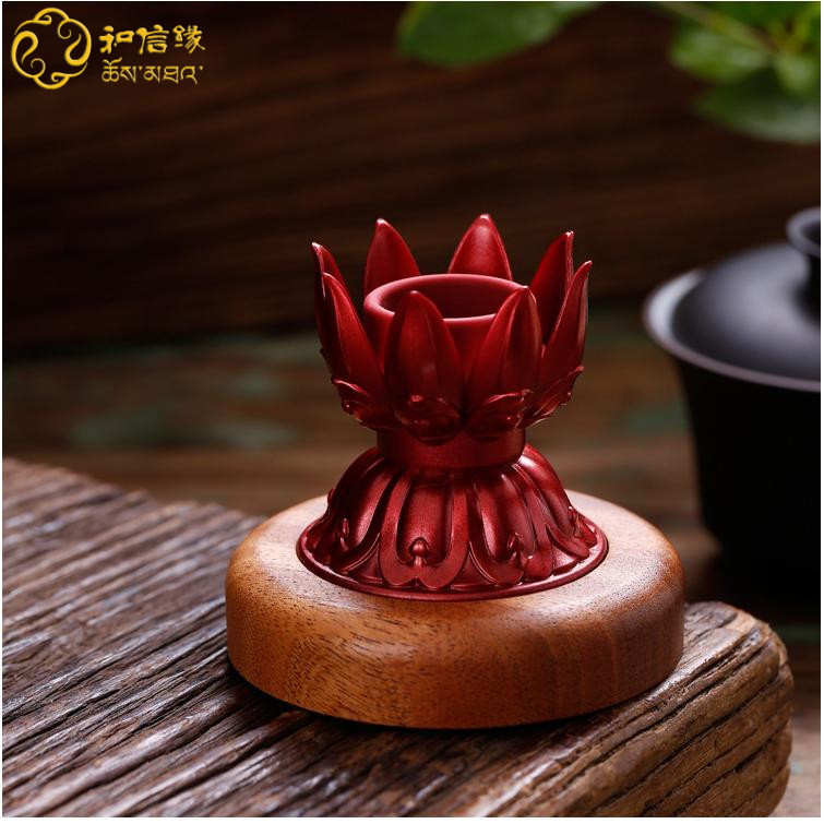 The new Tokuda Prayer Wheel Solid Wood Base Tibetan Tantric Hand CrankEd Prayer Wheel Lotus Seat Lotus Platform Aperture 2.2cm