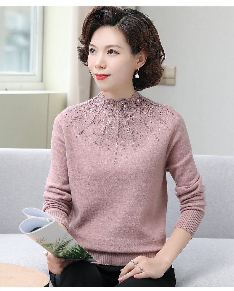 新款中老年套头羊毛衫女羊毛 中年妈妈保暖毛衣打底衫毛衣女低价详情2