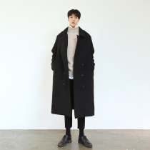 Autumn and winter mens woolen coat medium and long coat Korean version of thick trench coat casual shoulder-to-shoulder trend plus Cotton