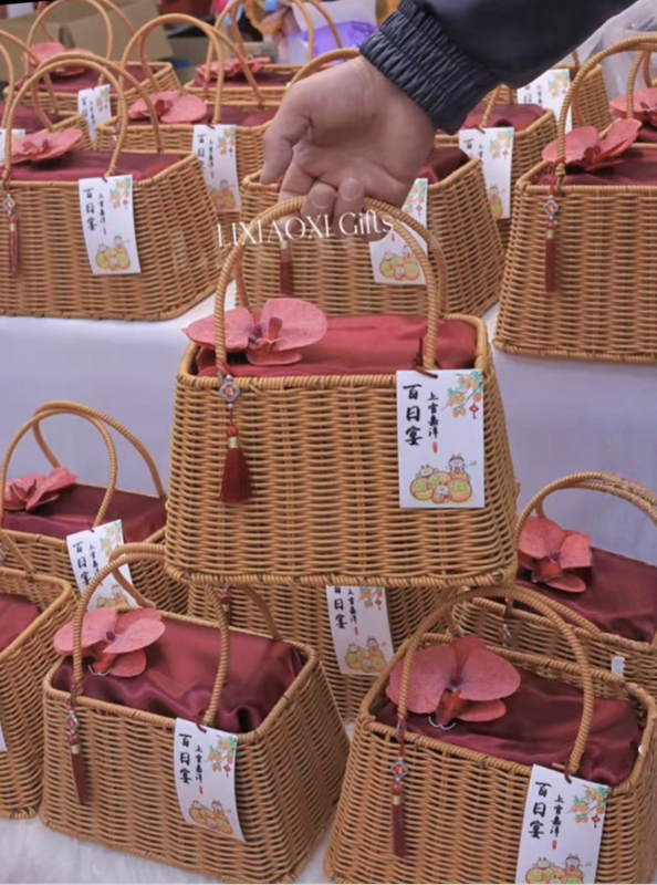 ins Rattan Woven Bamboo Basket Gift Box with Handle for Wedding, Birthday, Empty Basket, Mid-Autumn Festival Gift Bag, Souvenir Basket ins Rattan Woven Bamboo Basket Gift Box with Handle for Wedding, Birthday, Empty Basket, Mid-Autumn Festival Gift Bag, Souvenir Basket