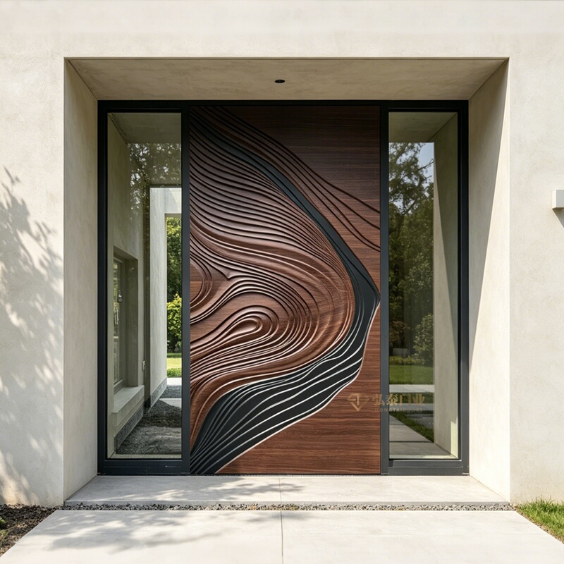 Cast Aluminum Villa Double-Door System Glass Entry Door with Wood Grain Finish for Rural Self-Built Homes Cast Aluminum Villa Double-Door System Glass Entry Door with Wood Grain Finish for Rural Self-Built Homes