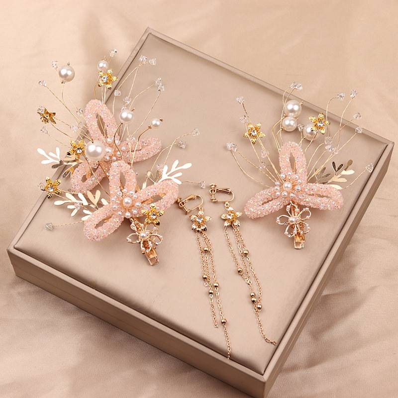 images 17:Bride's headdress matching wedding dress super fairy beauty three-piece suit Korean-style wedding princess simple jewelry