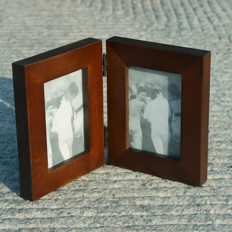 Coffee 3inch Foldable Photo Frame, Exquisite and Compact Couple Photo Frame, Mini Wooden 3inch Photo Folding Frame