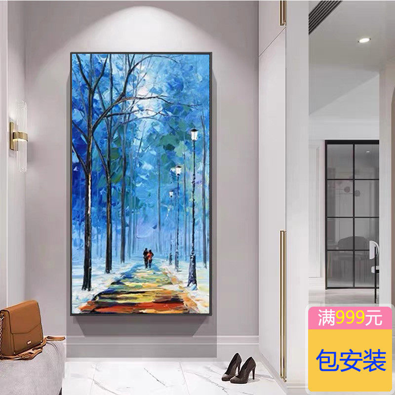 All the way to the entrance decorative painting Modern simple living room hanging murals At the end of the corridor Nordic vertical hand-painted oil painting