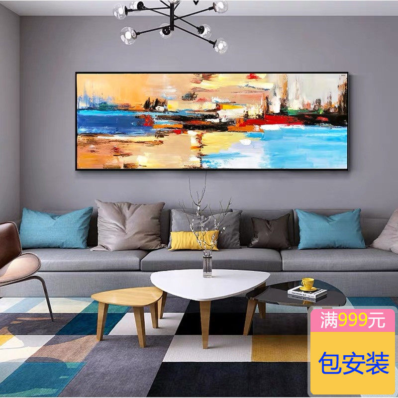 Living room sofa background wall decorative painting modern simple abstract murals light luxury atmospheric hand painted hanging painting dining room oil painting