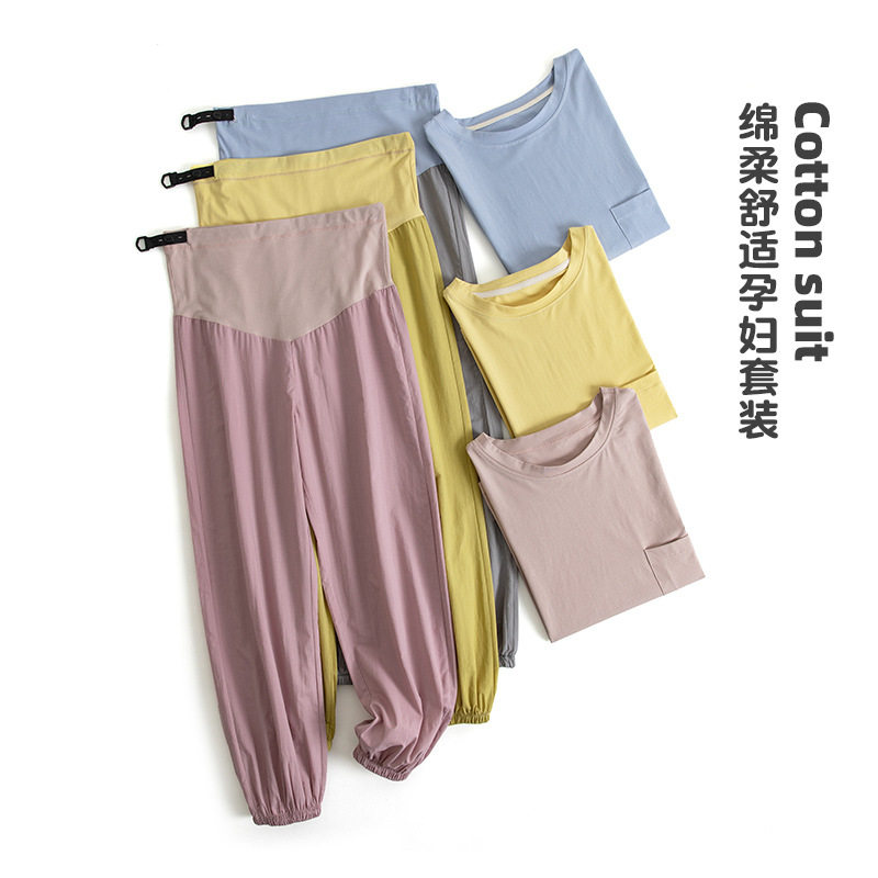 Spring and Autumn New Long Sleeved Maternal Moon Cotton Comfortable and Easy and Loose Angle Trouser Sanitary Pants Set