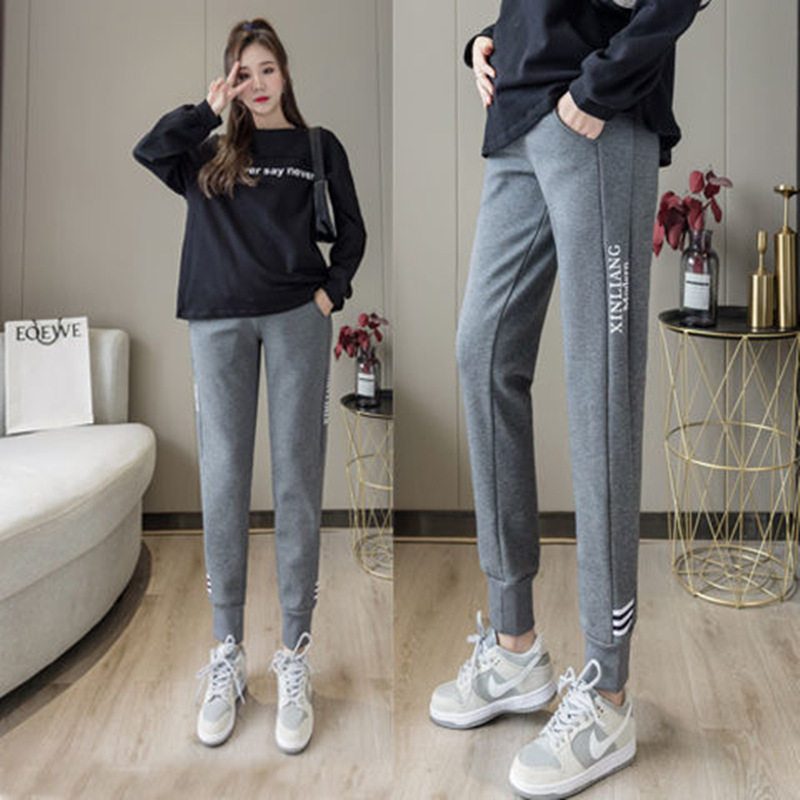 Pregnant women's casual belly pants spring and autumn thin section outerwear trendy mom drape loose straight wide-leg trousers spring and summer