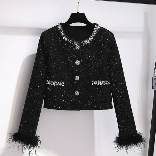 Пуховик, комплект, черная куртка, мини-юбка, в стиле Шанель, увеличенная толщина