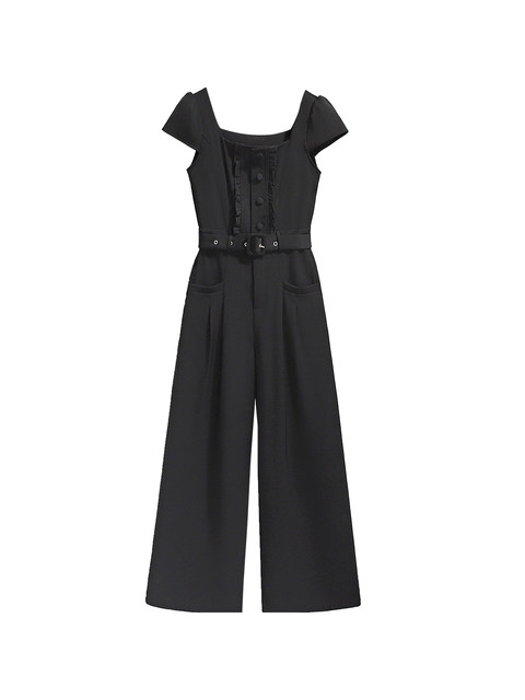 Black One-Piece Suit for Women, Summer Thin Style, 2026 New Fashion, French Style, Elegant One-Piece Jumpsuit with Wide-Leg Pants