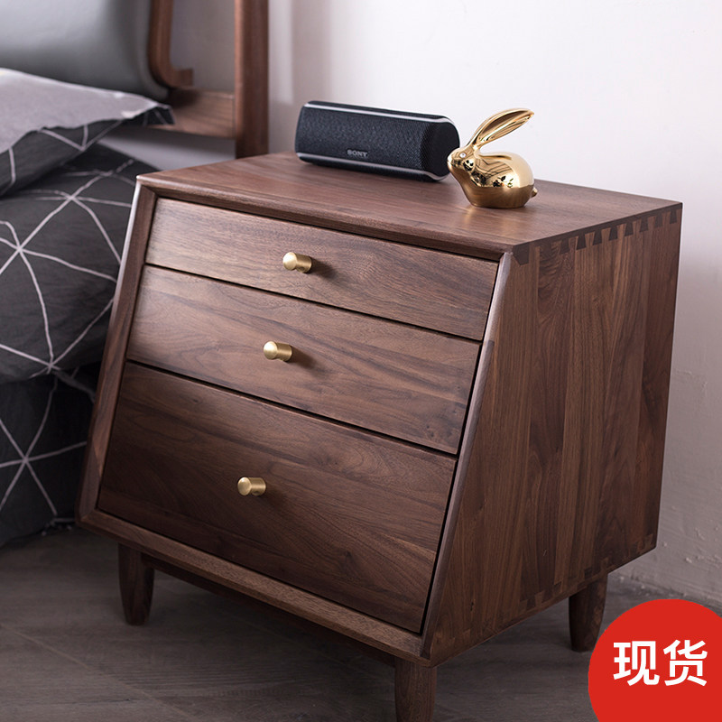 Zijinxuan Nordic bedside table solid wood simple modern simple small bedroom black walnut small cabinet - Taobao