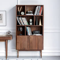 Nordic black walnut solid wood bookcase modern minimalist cherry wood bookshelf multi-functional locker floor cabinet bookcase