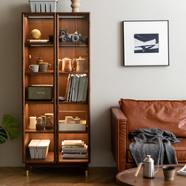 North American black walnut solid wood bookcase with glass door living room display cabinet custom bookshelf storage locker