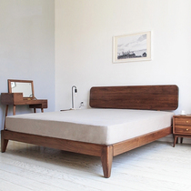 Nordic Solid Wood Bed Modern Simple 1.8m Japanese Oak Black Walnut Backrest Bed