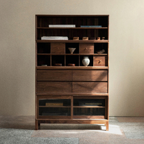 Nordic all solid wood combination bookcase black walnut cherry wood glass door locker display cabinet bookshelf