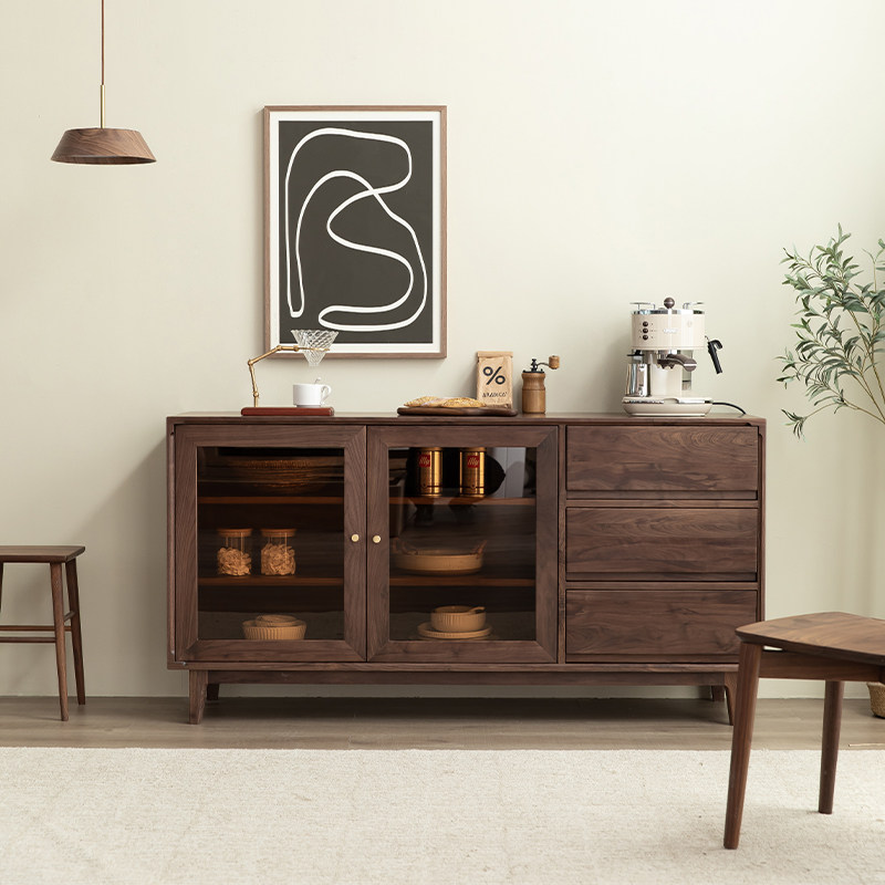 North American Black Walnuts Wood Dining Cabinet Xuanguan Cabinet Tea Water Cabinet Wine Cabinet Solid Wood Lockers Display Cabinet Containing Side Cabinet