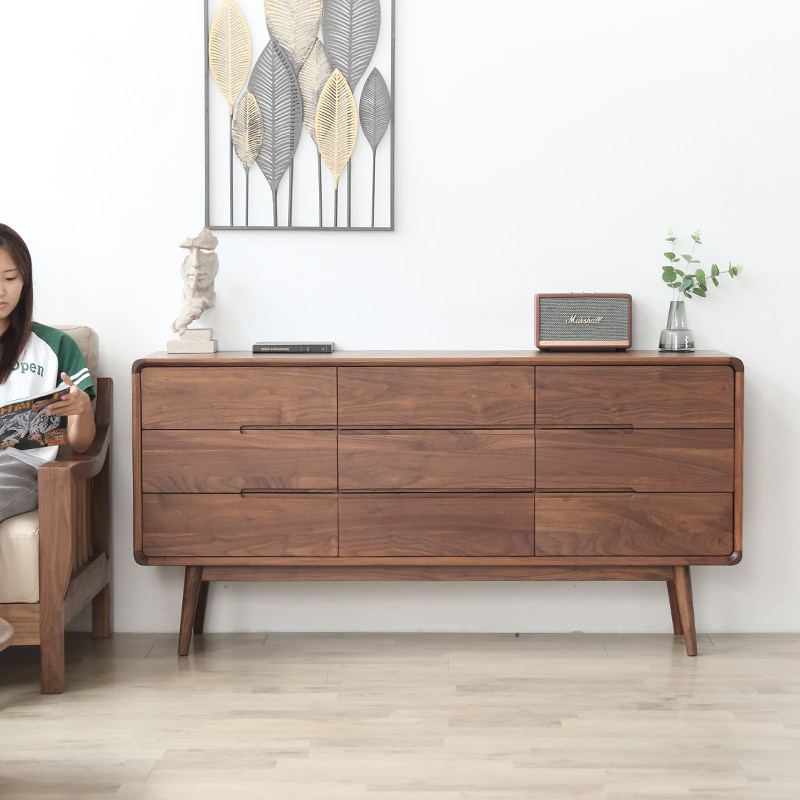 Nordic black walnut nine drawers cabinet all solid wood bedroom living room large side cabinet storage cabinet storage cabinet drawer cabinet