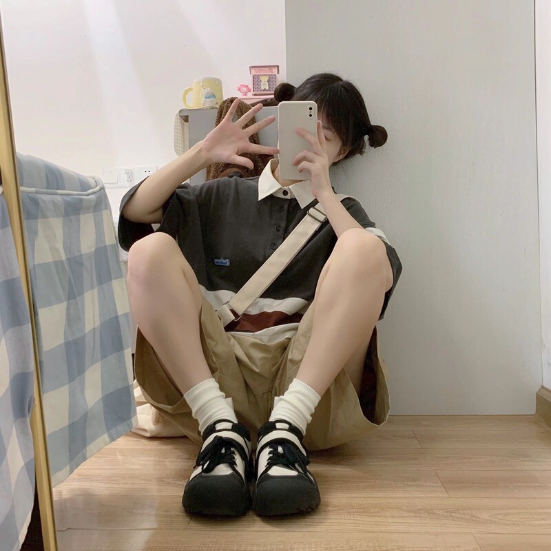 Khaki Cargo Shorts ins Trendy Japanese Style Five-Point Shorts for Women, Summer Thin Wide-Leg High-Waisted Sports Casual Mid-Length Pants