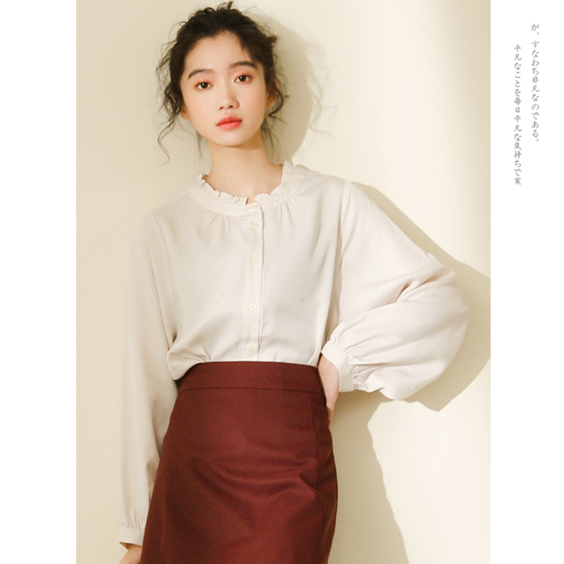 Spring and autumn 2023 new shirts women long sleeves design sensation Little crowdspring autumn light cooked French style Lean Students 100 lap up clothes-Taobao