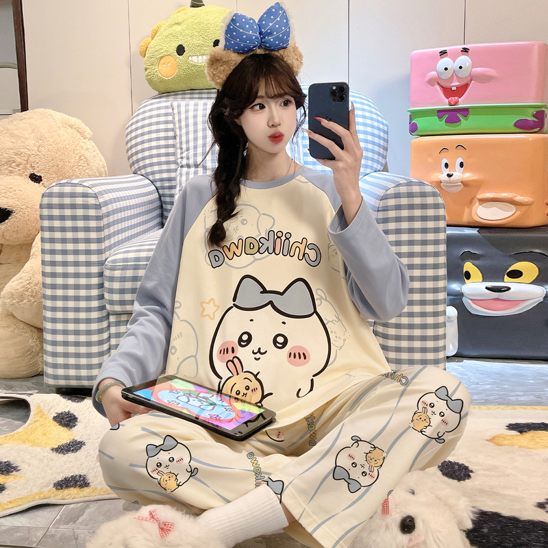 Pure Cotton Pajamas for Girls, Spring and Autumn Long-Sleeved, Sweet and Cute, Student Plus Size, Fat mm Autumn Style, All-Cotton Home Wear Pure Cotton Pajamas for Girls, Spring and Autumn Long-Sleeved, Sweet and Cute, Student Plus Size, Fat mm Autumn Style, All-Cotton Home Wear