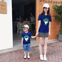 2021 summer new one three four pure cotton short-sleeved parent-child outfit creative cartoon casual mother mother mother daughter T-shirt