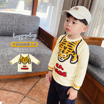 2022 spring autumn new pure cotton cute cartoon tiger printed children clothes small boy long sleeve blouse trend t-shirt