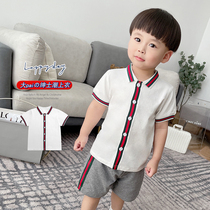 2022 Summer turnover small and small children pure cotton Inlet gentleman clothes short sleeves thin foreign air baby casual summer clothes
