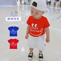 Baby summer casual tide pure cotton short-sleeved T-shirt Childrens smiling face cartoon wild baby boy tide foreign style top