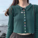 Besto Dark Green Knitted Sweater Hyun Ya High Waist Short Section Navelless Single Breasted Knitted Cardigan Small Coat Trendy