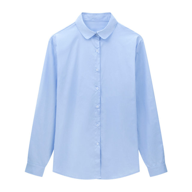 Bestow sky blue shirt women's spring outer wear light blue top pure cotton long-sleeved milk blue shirt loose jacket