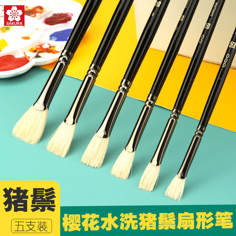 Sakura fan-shaped pen Bristle watercolor pen Single art special watercolor pen Oil painting pen Acrylic brush joint examination set