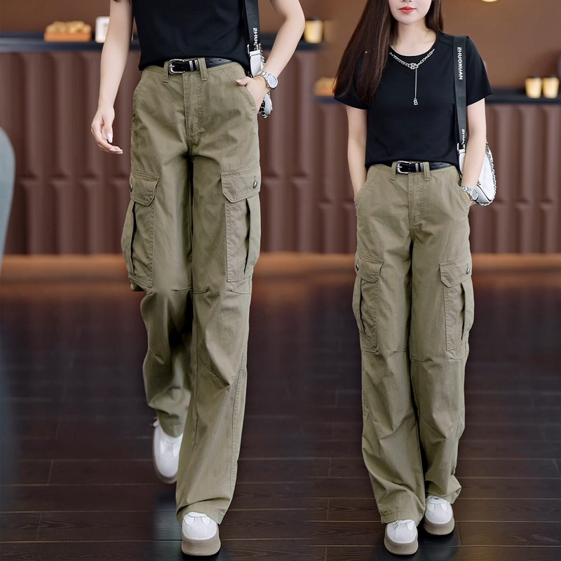 Army Green American-Style Workwear Jeans for Women, 2026 Spring/Summer New High-Waisted Loose Fit Slimming Thin Straight-Leg Scimitar Pants
