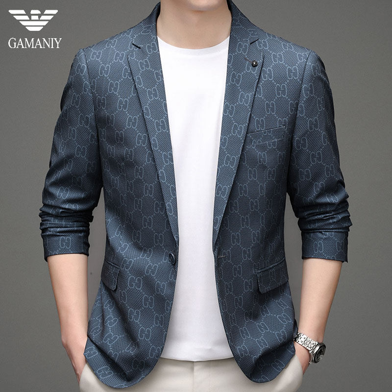 Qi Armani casual suit men's spring and autumn clothing Korean style trendy printed casual western handsome suit jacket
