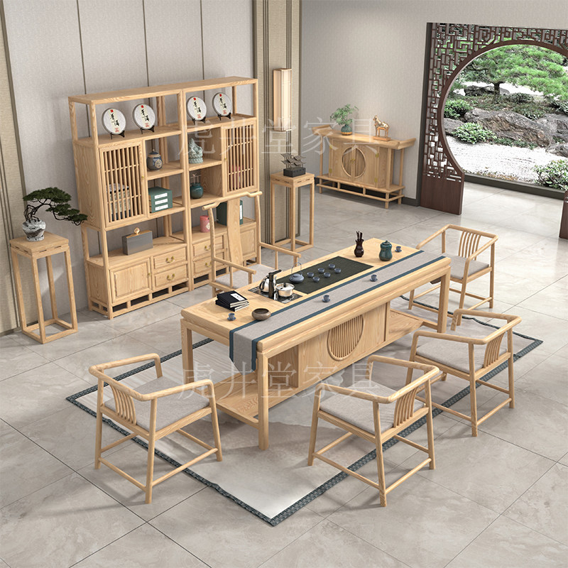 New Chinese style tea table and chair combination drinking tea table office reception tea seat table and chair set living room solid wood Kung Fu tea table