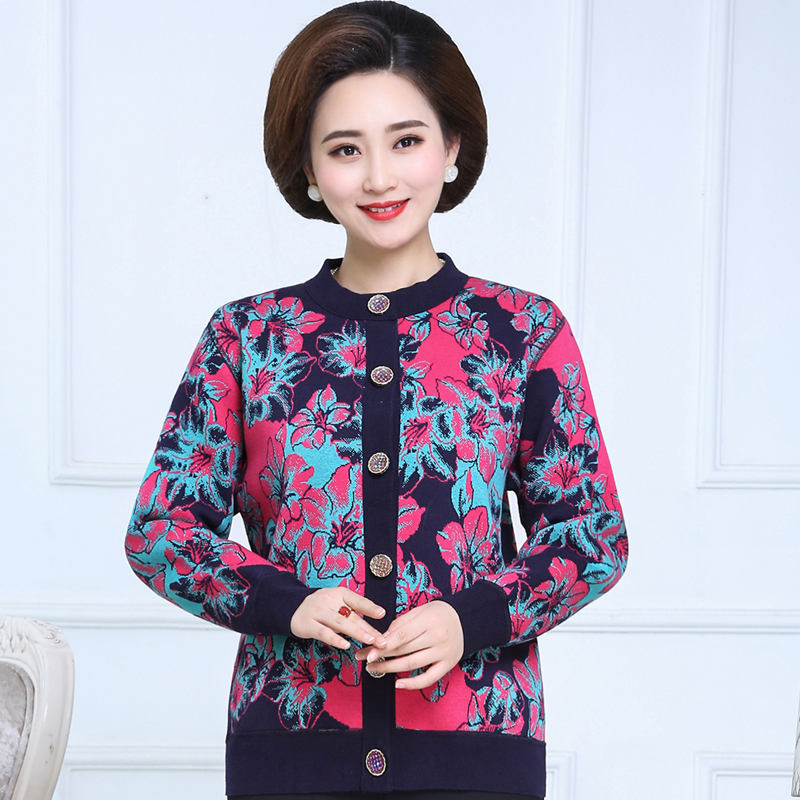 bộ đồ lót ấm trung niên và người già womens cardigan cộng nhung dày quần áo mẹ mùa thu quần mùa thu bông lớn váy sân granny.