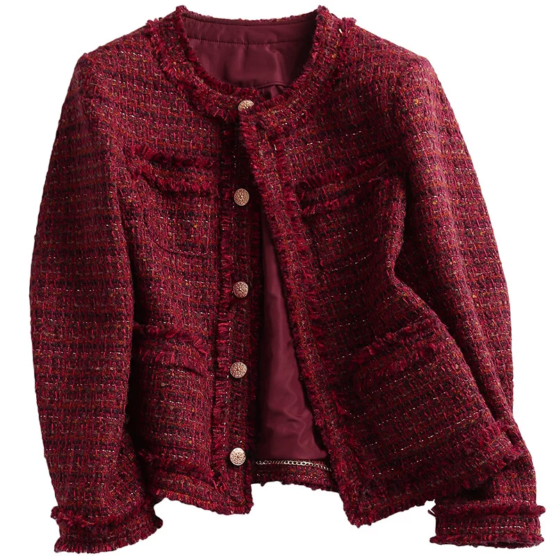 Осенняя красная короткая демисезонная куртка, французский стиль, стиль Chanel
