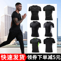  Fitness T-shirt mens fitness clothes tight short-sleeved sweat-absorbing high elastic basketball running training bottoming shirt sports top