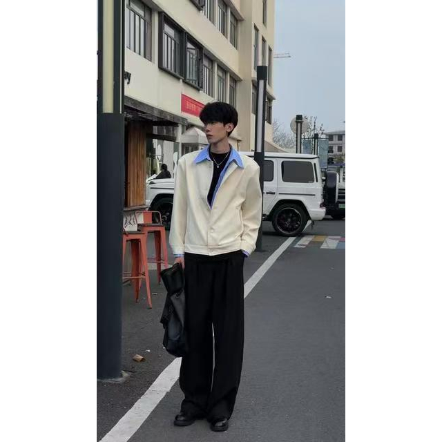 【2026-Apndip】Spring Season Two-Piece Shirt Collar Layered Padded Shoulder Jacket Casual Versatile Set