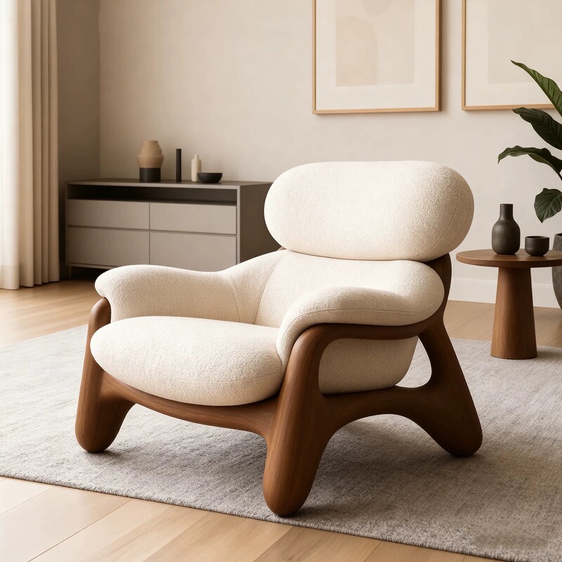 New Chinese-Style Solid Wood Sofa Chair, Leisure Lounge Chair, North American Black Walnut Single Lazy Chair, Song-Style Aesthetics Designer