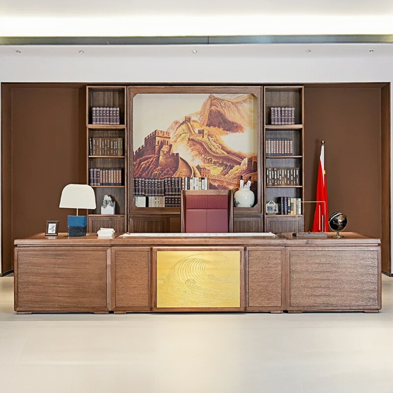 2026 Model High-End Executive Desk, Solid Wood Executive Desk, Modern Minimalist Chinese Style, North American Black Walnut Wood Office Furniture