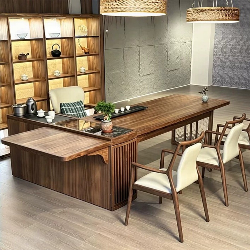 New Chinese-Style Solid Wood Tea Table and Chair Set, Modern and Simple, High-End Tea Room and Office Integrated Multifunctional Tea Table New Chinese-Style Solid Wood Tea Table and Chair Set, Modern and Simple, High-End Tea Room and Office Integrated Multifunctional Tea Table