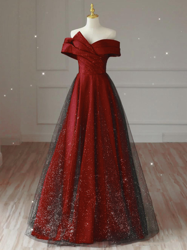 Red Toast Dress 2026 New Style Bride French Off-Shoulder High-End Engagement Dress Host Dress