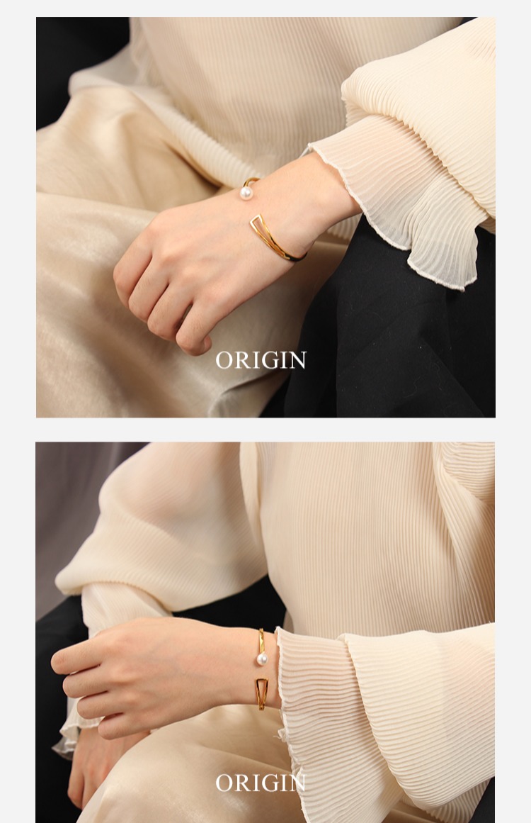 Nguồn gốc thiết kế hốc 14K mạ vàng ngọc trai mở vòng tay ngọc trai hoang dã sang trọng đơn giản vòng tay nữ vàng 18k