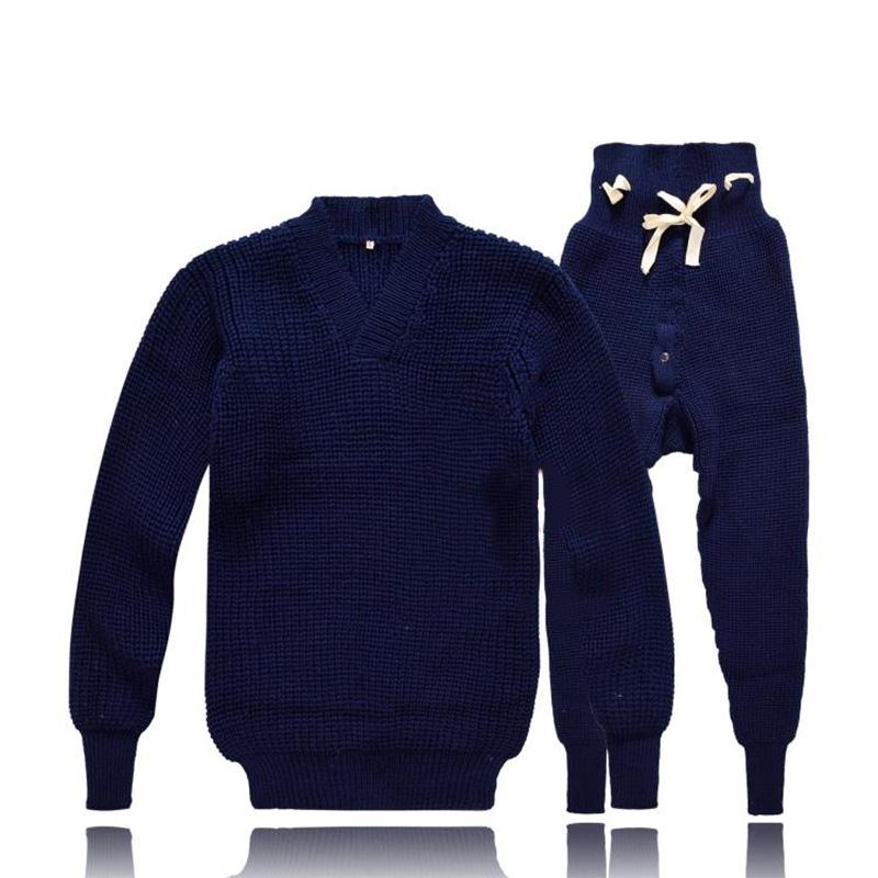 59 pilot sweater underwear set thick sweater autumn pants knit shirt men winter warm housewear