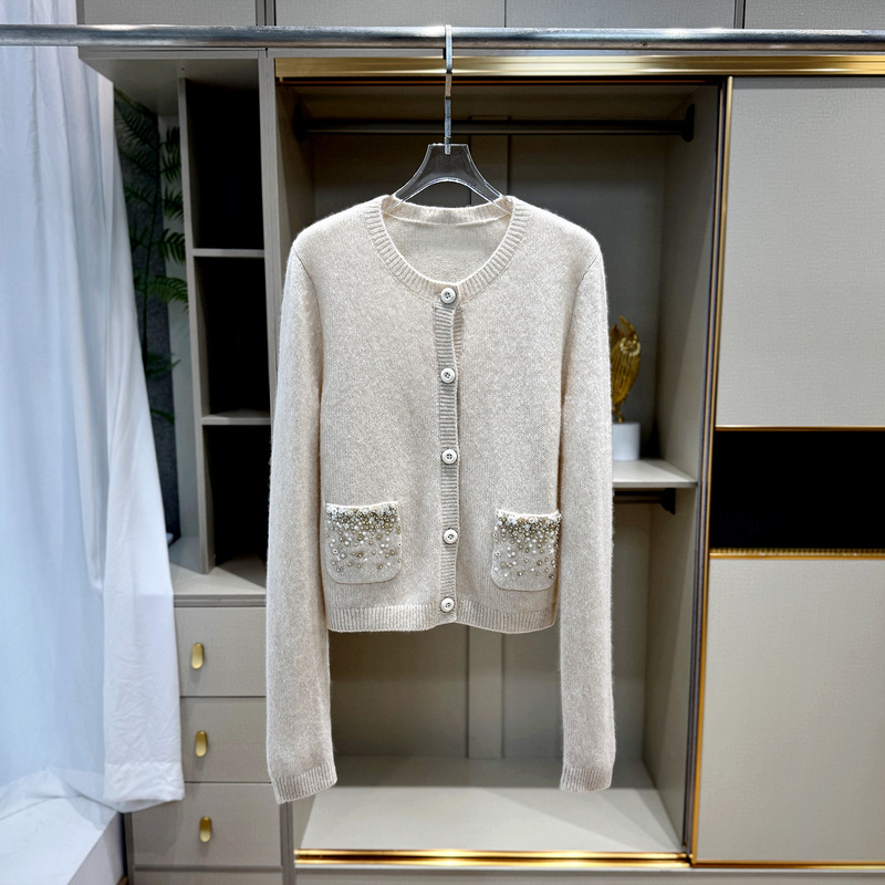 Shenzhen Nanyou Light Luxury Style Cashmere Beaded Knitted Cardigan Top for Women 2026 New Autumn Versatile Sweater Coat