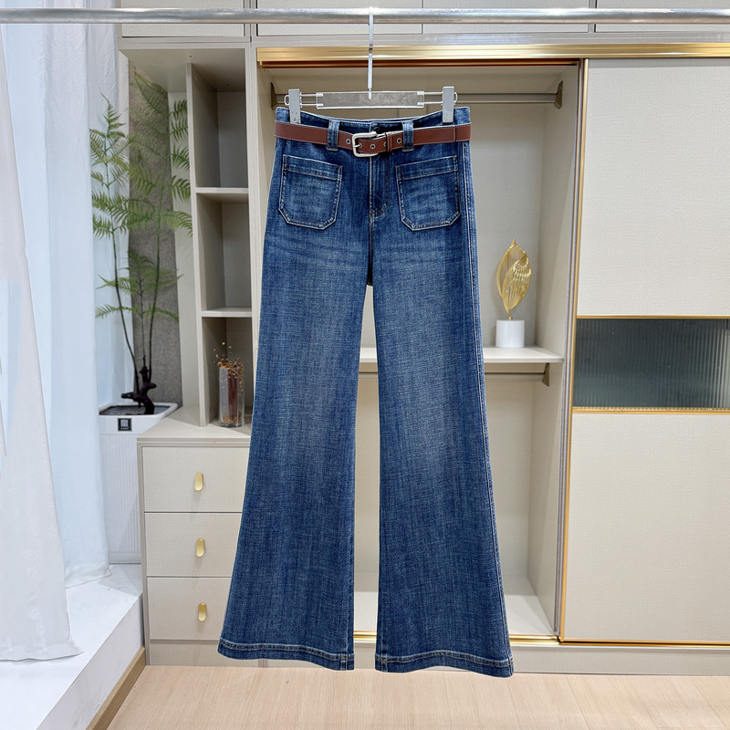 Shenzhen Nanyou Retro High-Waisted Straight-Leg Flared Jeans for Women, Summer 2026 New Style with Belt, Slimming and Versatile Long Pants