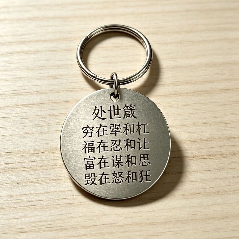 Life Advice: [Being Poor Is Being Stubborn and Missing Out on Good Fortune, While Being Patient and Giving Is the Key to Success] Inspirational Quote Pendant Keychain Portable Ornament