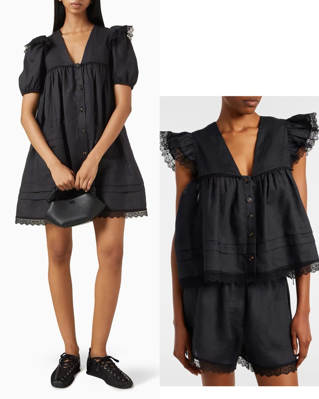 New Yuan Ga Linen Lace Dress, Top, and Shorts 3-Piece Set