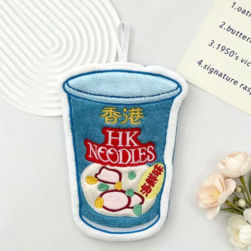 Hong Kong Series Seafood Cup Noodles Kowloon Street Hand Towel Absorbent Cute Cartoon Pattern Ding Ding Car Hand Towel